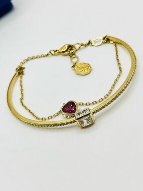 Swarovski Chroma bangle Crystal Heart adjustable gold plated double bracelet